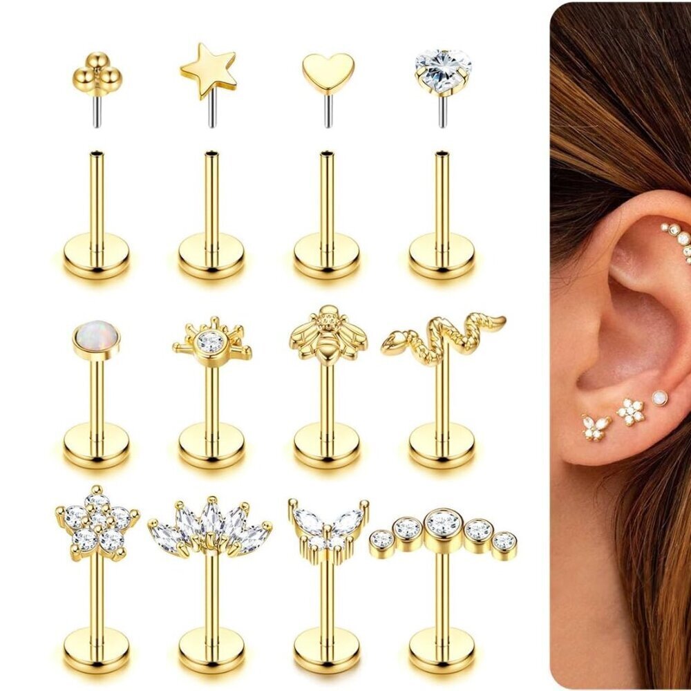 Push in Stud Earrings 20G Flat Back Hypoallergenic Jewelry for Women